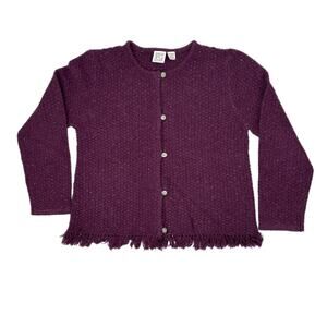 Vintage Purple Lambs Wool Blend Fringe Cardigan Sweater - Women's Size L